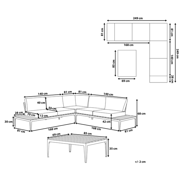 Garten Ecksofa mit Tisch 5-Sitzer POSITANO Hellbraun