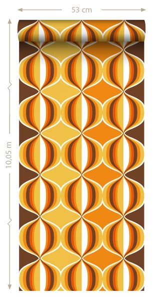 Sanders und Sanders Tapete Retro-Ornamente Gelb, Braun und Orange - 53 cm x 10.05 m - 935269