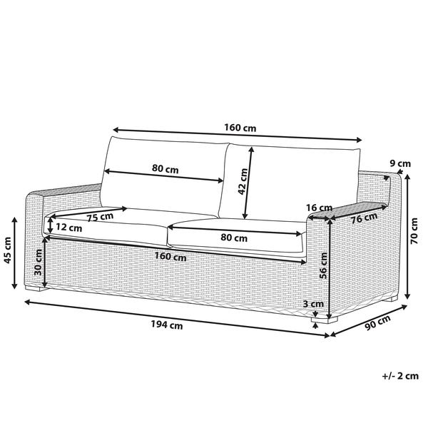 Gartensofa 2-Sitzer ARDEA Rattan Hellbraun