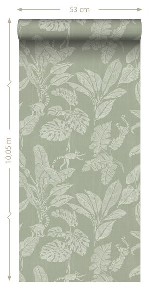 ESTAhome Tapete Affen und Dschungelblätter Grün - 50 x 900 cm - 139863