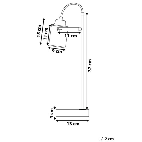 Skizze einer Tischleuchte mit Abmessungen