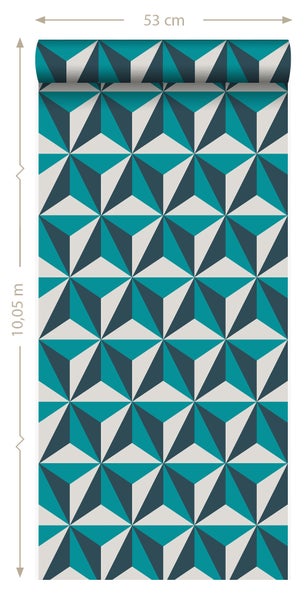 Origin Wallcoverings Tapete 3D-Muster Türkis - 53 cm x 10.05 m - 347449