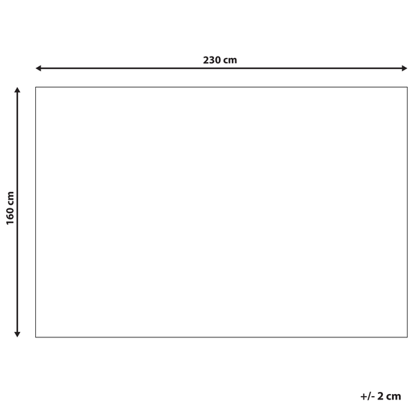 Maßangaben: Breite 230 Zentimeter, Höhe 160 Zentimeter, Toleranz plus minus 2 Zentimeter.