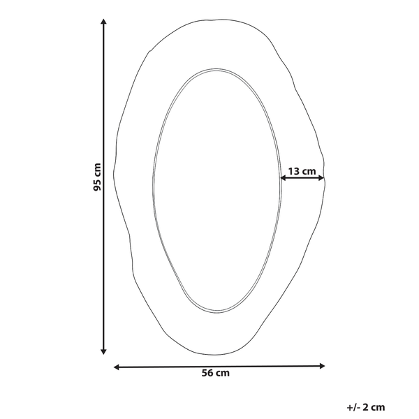 Abbildung eines Spiegels mit den Maßangaben 95 mal 56 Zentimeter