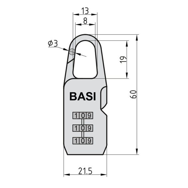 BASI Kofferschloss KS 615 mit einstellbarer Kombination Aluminiumgehäuse 3-stellige Zahlenkombination Schwarz