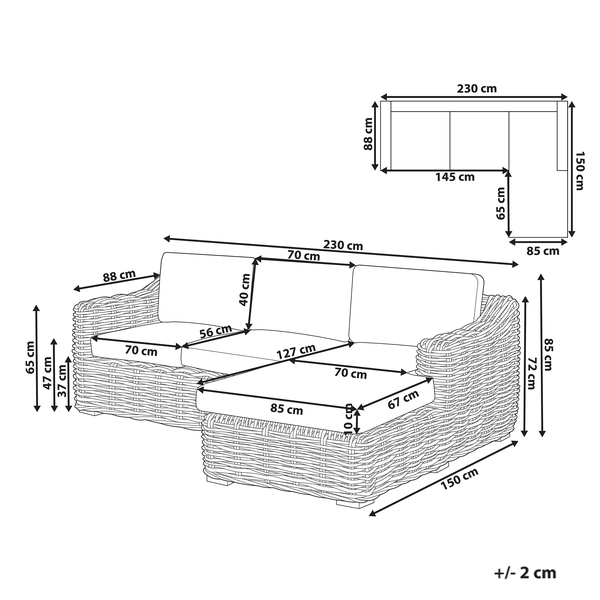 Garten Ecksofa 3-Sitzer BRIATICO linksseitig Rattan Naturfarben
