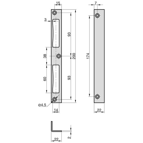 BASI Winkelschließblech WS 95 verzinkt käntig 200x22x22 mm rechts/links verwendbar für Haustüren