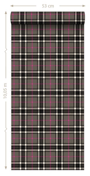 Origin Wallcoverings Tapete Karomuster Dunkelgrau und Rosa - 53 cm x 10.05 m - 347472