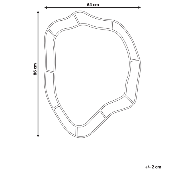 Skizze einer flexiblen Rasenkante mit den Maßen 64 cm mal 86 cm