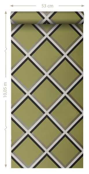 Origin Wallcoverings Tapete geometrisches Motiv Olivgrün - 52 cm x 10.05 m - 307125
