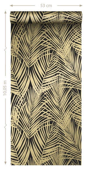 ESTAhome Tapete Palmenblätter Schwarz und Gold - 53 cm x 10.05 m - 139318