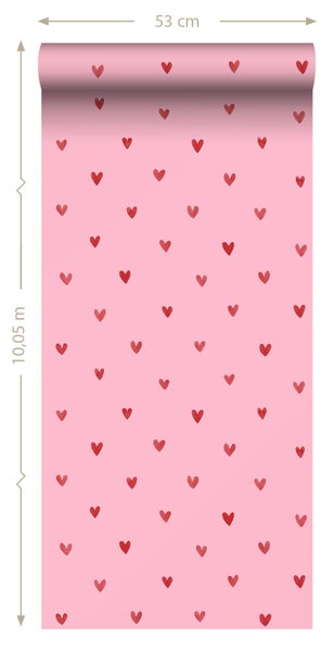 ESTAhome Tapete Herzchen Rosa und Rot - 50 x 900 cm - 131628