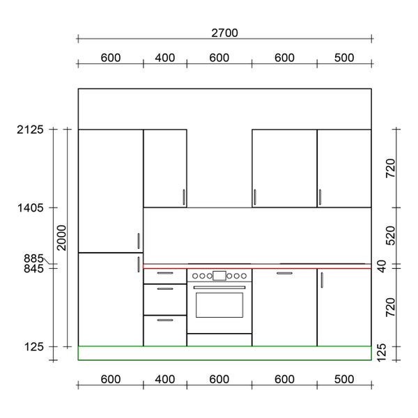 Küchenplan mit Maßen für Planung