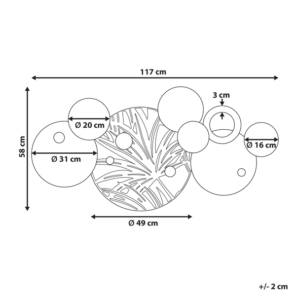 Wanddekoration aus Metall mit geometrischen und Blattmustern