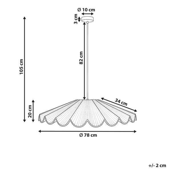 Technische Zeichnung einer Pendelleuchte mit den Maßen 105 cm Höhe, 78 cm Durchmesser, 20 cm Lampenschirmhöhe