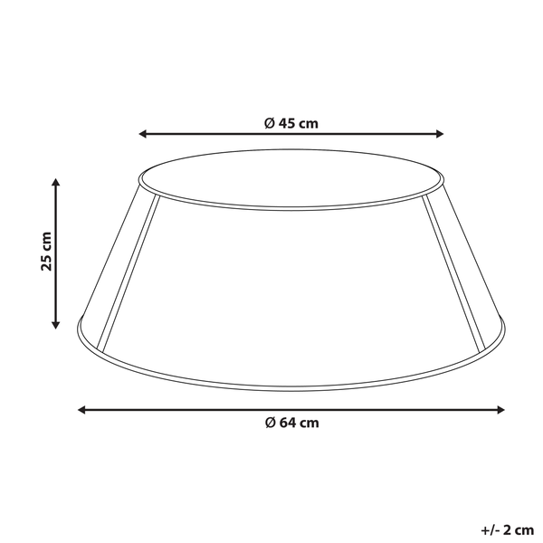 Technische Zeichnung eines Lampenschirms mit den Maßen 45 Zentimeter Durchmesser oben, 64 Zentimeter Durchmesser unten und 25 Zentimeter Höhe.