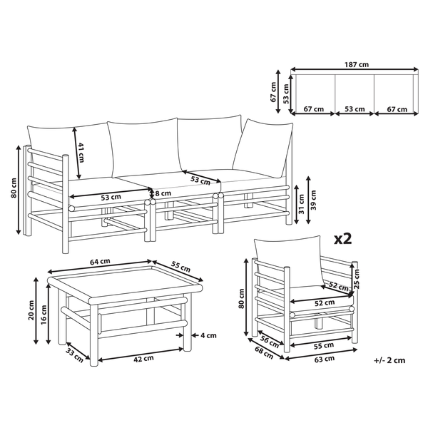 Lounge Set mit Tisch 5-Sitzer CERRETO Bambusholz Cremeweiß
