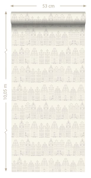 ESTAhome Tapete Amsterdamer Grachtenhäuser Silber - 53 cm x 10.05 m - 137716