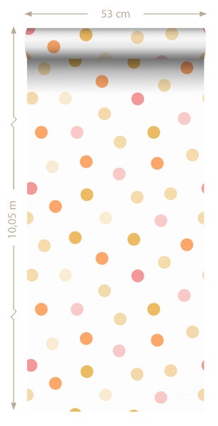 ESTAhome Tapete Punktmuster Gelb, Orange und Rosa - 50 x 900 cm - 131623