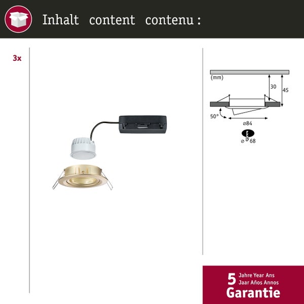 LED Einbauleuchte Nova Coin rund 84mm 50° RGBW+ 3x6W 3x500lm 230V Gold matt Aluminium