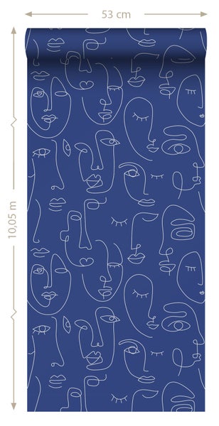 ESTAhome Tapete Line Art Gesichter Kobaltblau - 50 x 900 cm - 139434