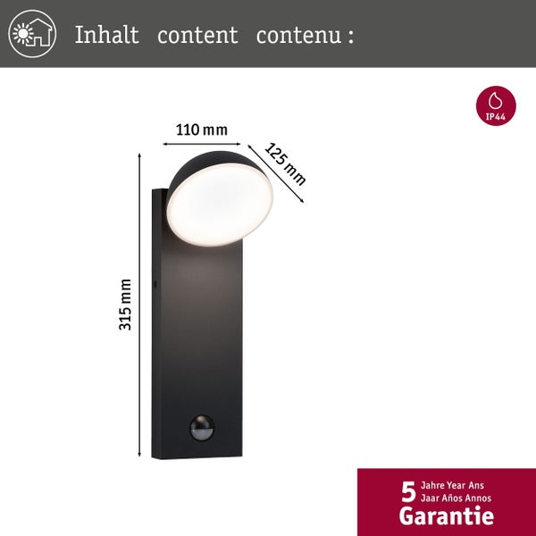 LED Außenwandleuchte Puka seewasserresistent IP44 rund 110x125mm 3000K 8,5W 460lm 230V Anthrazit Aluminium