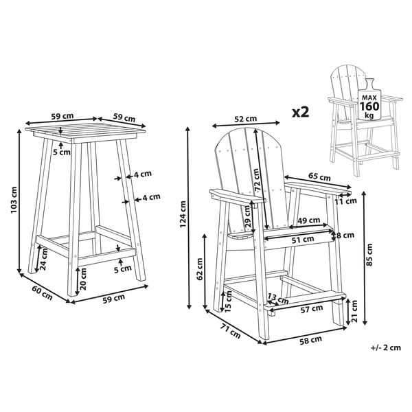 Bistro Set ADIRONDACK Dunkelgrau