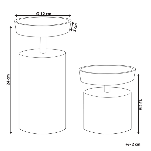 Technische Zeichnung zweier Kerzenständer mit Maßangaben.