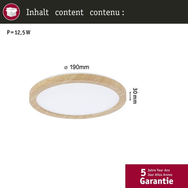 LED Panel Atria Shine Backlight IP44 rund 190mm 11,2W 850lm 3000K Holzoptik