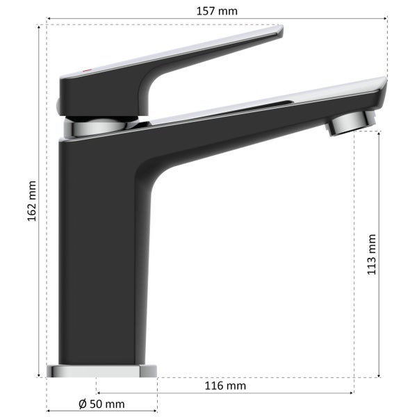 instmaier Waschtischarmatur B2 | hochwertige Mischdüse | Wasserhahn Bad mit Bohrung für Exzentergestänge | Badezimmer Armatur Schwarz / Chrom | mit Zentralverschraubung | Für Lochdurchmesser von 35-50mm