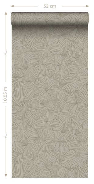 ESTAhome Tapete Ginkgoblätter Taupe - 53 cm x 10.05 m - 139615