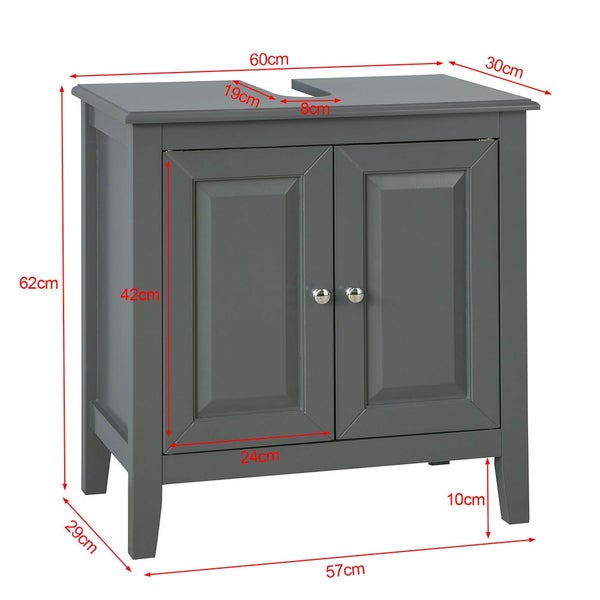 Waschtischunterschrank mit 2 Türen, Stauraum und Siphonaussparung in Dunkelgrau FRG202-DG