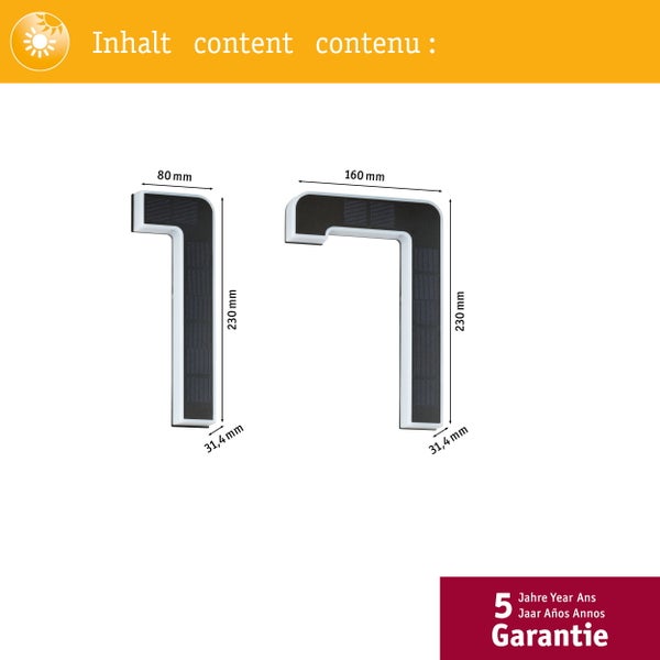 Set Solar LED Hausnummernleuchte inkl. wechselbarer Akku Nummer 17 3000K 2x6lm 2x0,2W Schwarz