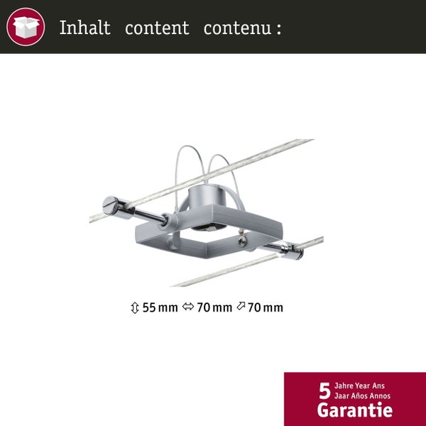 Seilsystem Spot mit Abmessungen 55 Millimeter mal 70 Millimeter mal 70 Millimeter und 5 Jahre Garantie.