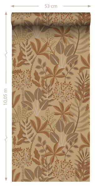 ESTAhome Tapete Blätter Beigebraun und Terrakotta - 50 x 900 cm - 139815