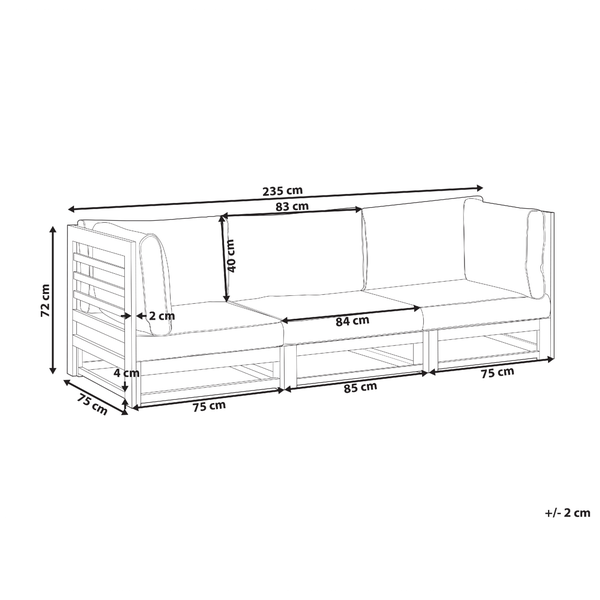 Gartensofa 3-Sitzer TRANI modular zertifiziertes Akazienholz Dunkelbraun