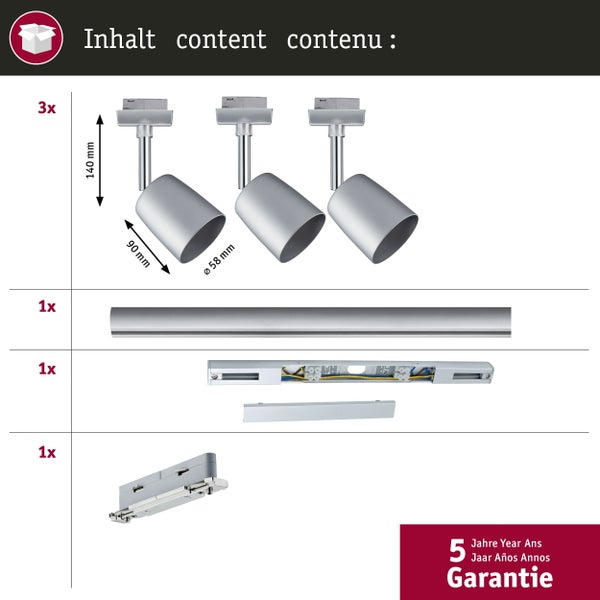 URail Schienenspot Cover Starterset GU10 max. 10W dimmbar 230V Chrom matt, Chrom