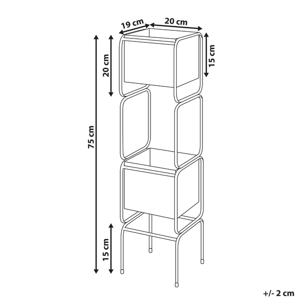 Abmessungen eines Pflanzregals mit drei Ebenen, Gesamthöhe 75 cm