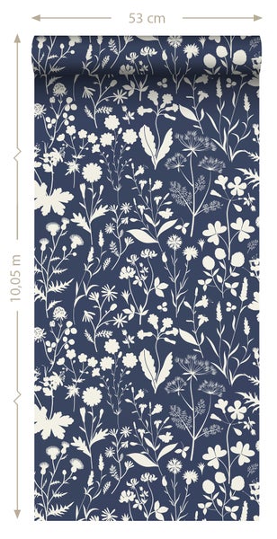 ESTAhome Tapete Feldblumen Dunkelblau - 50 x 900 cm - 139441
