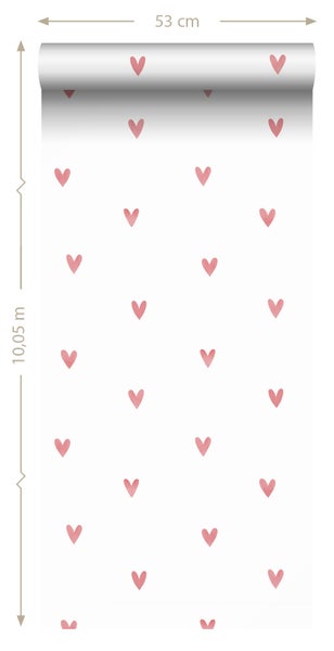ESTAhome Tapete Herzchen Weiß und Rosa - 50 x 900 cm - 131630