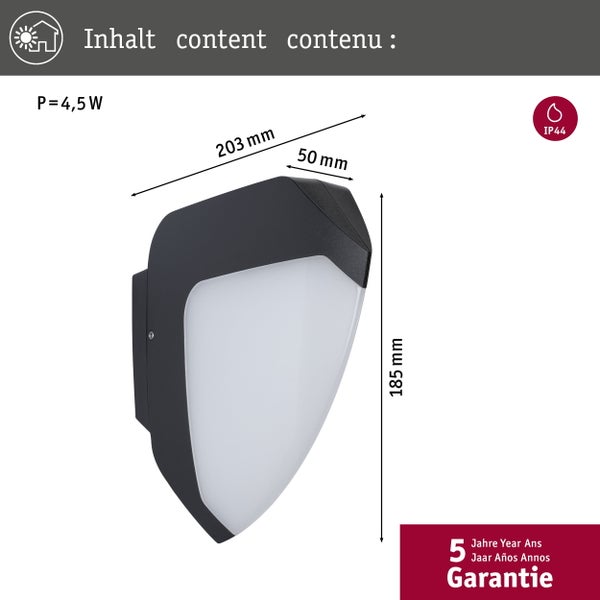 LED Außenwandleuchte Ikosea Dämmerungsgesteuerter Bewegungsmelder (IR) seewasserresistent IP44 50x203mm 3000K 4,4W 350lm 230V Anthrazit Kunststoff