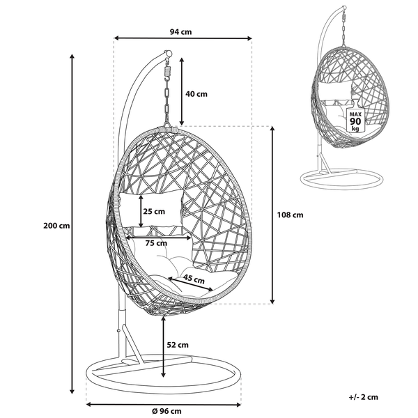 Hängesessel mit Gestell ALATRI Polyrattan Schwarz