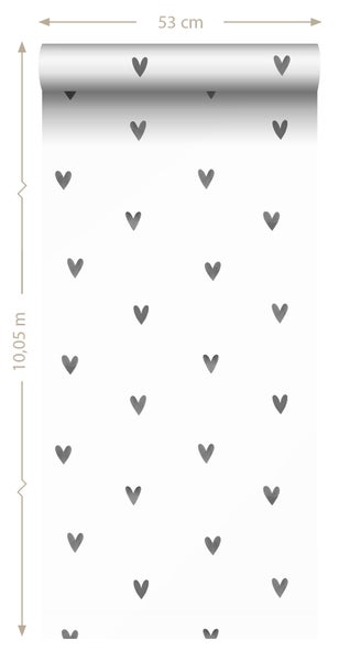 Sanders und Sanders Tapete Herzchen Schwarz und Weiß - 53 cm x 10.05 m - 935267
