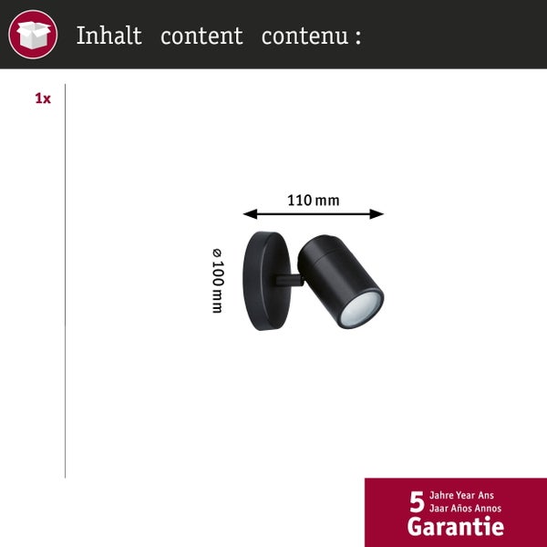 Spotlight Zyli IP44 GU10 230V max. 10W dimmbar Schwarz matt