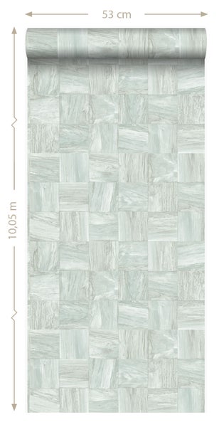 Origin Wallcoverings Tapete quadratische Holzstücke Hell Graugrün - 53 cm x 10.05 m - 347516