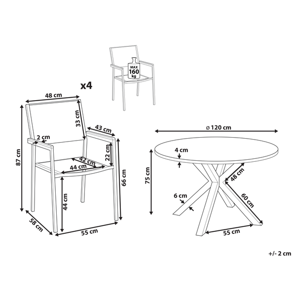 Gartenmöbel Set 4-Sitzer MALETTO/GROSSETO Metall Marmor Optik Grau
