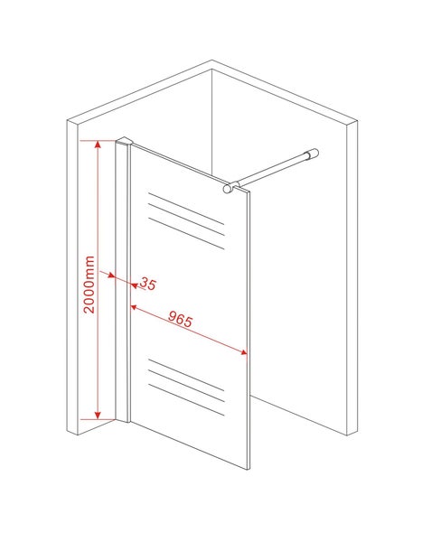 Technische Zeichnung einer Duschkabine mit Maßangaben