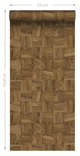 Origin Wallcoverings Tapete quadratische Holzstücke Braun - 50 x 900 cm - 347932