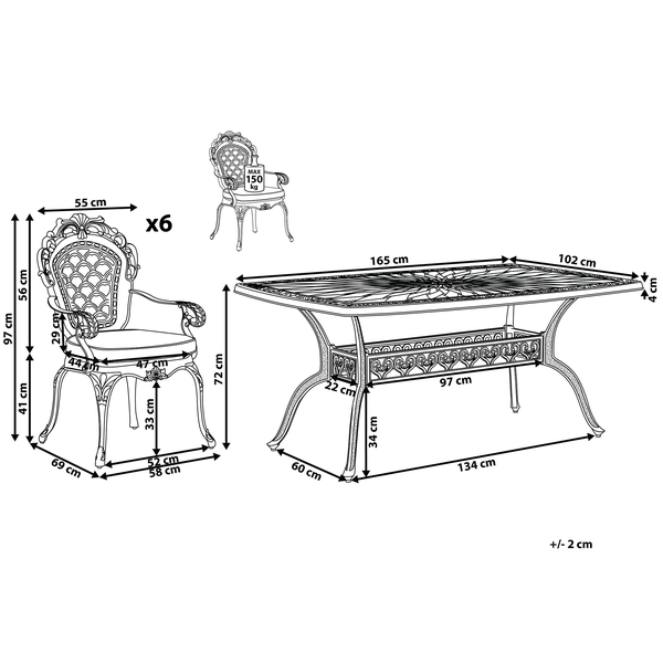 Gartenmöbel Set 6-Sitzer LIZZANO inkl. Kissen Metall Dunkelbraun