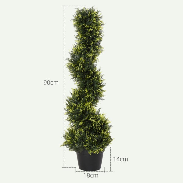 Outsunny 2er Set künstliche Zedernbaum groß 90 cm künstliche Pflanzen, Plastik Kunstpflanze Spiralpflanze wie echt, Zeder im Topf für Schlafzimmer Wohnzimmer Garten Büro moderne Dekoration